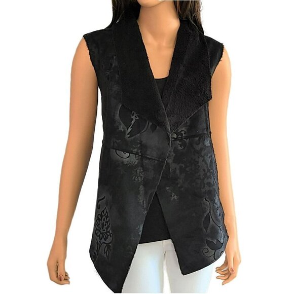 New! Dylan Floral Print Vintage Look Faux Suede Fur Lined Boho Vest - Picture 2 of 10